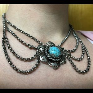 Vintage Silver Necklace with Turquoise Stone